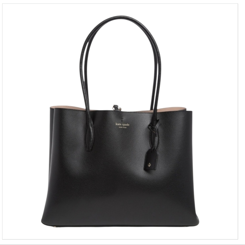 Kate Spade Black Bag Pebble Leather Double-Handle Tote Large Purse